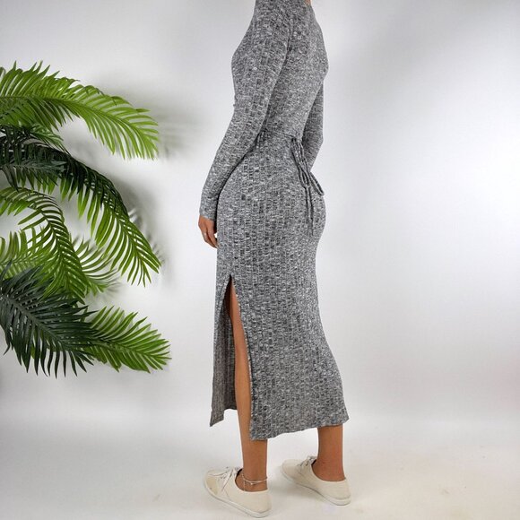 Womens Vintage Gray Bodycon Classy Casual Long Sleeve Knit Maxi Dress / Small - Picture 2 of 6